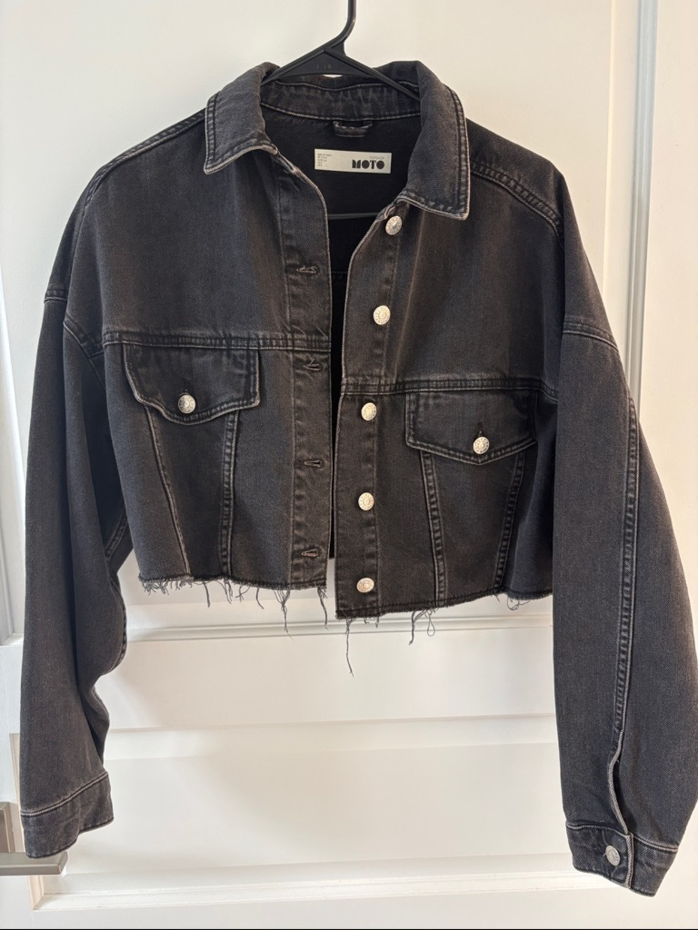 Topshop Cropped Black Washed Denim Jacket